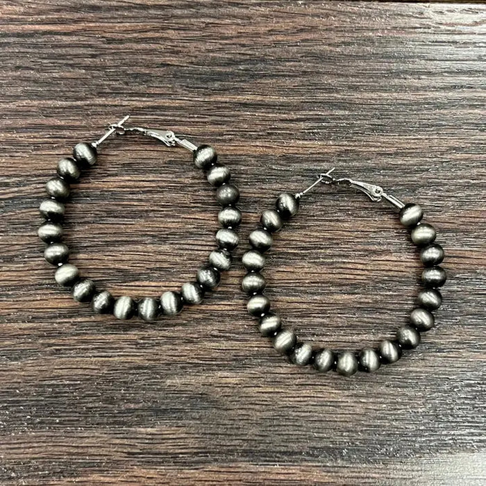Western Bead Hoop Earrings - Greige Goods