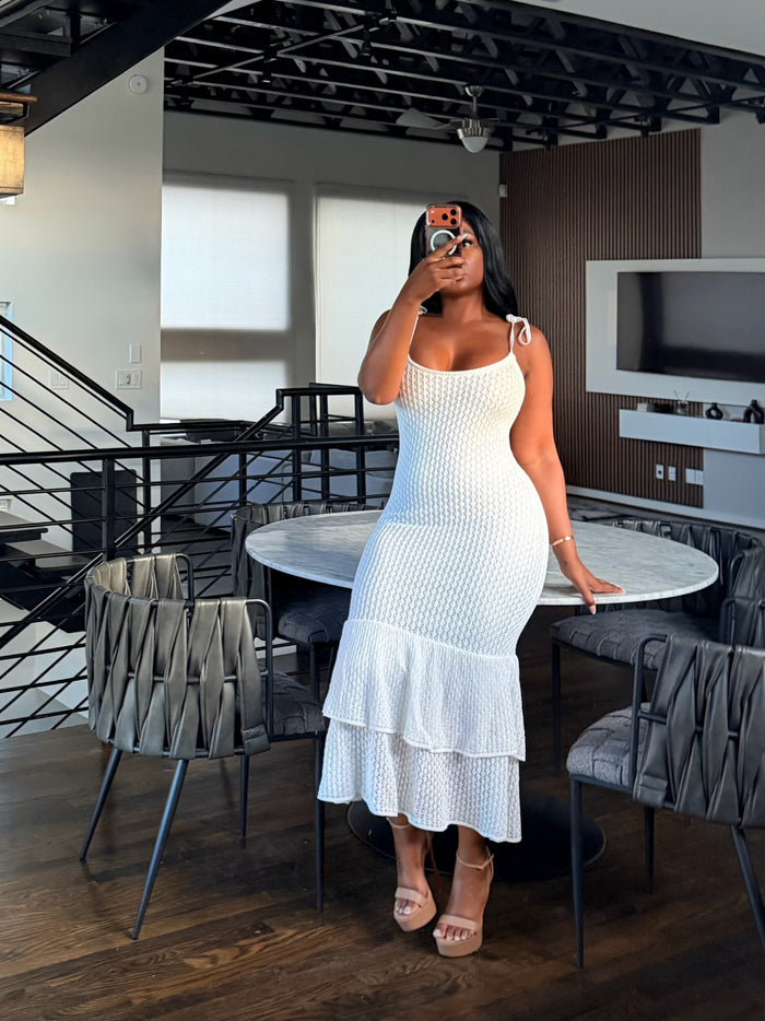 White tiered crochet dress