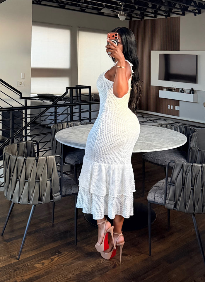 White tiered crochet dress