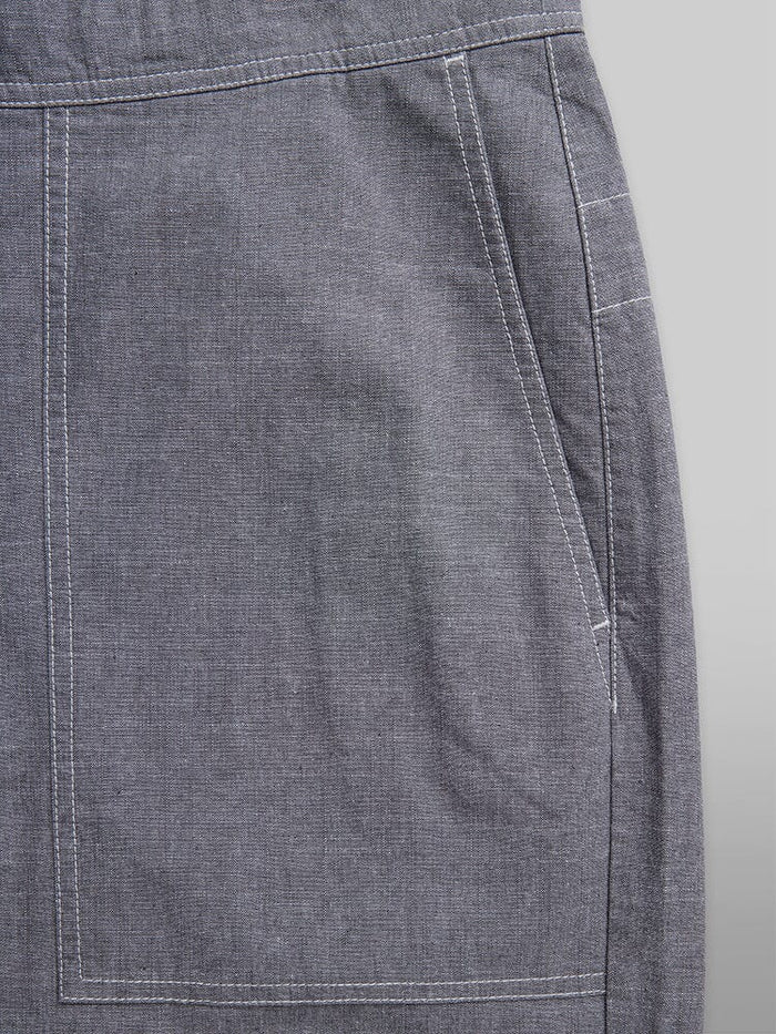Alpha Industries Wide Leg Cotton Trouser, chambray fabric, large patch pocket, white stitching.