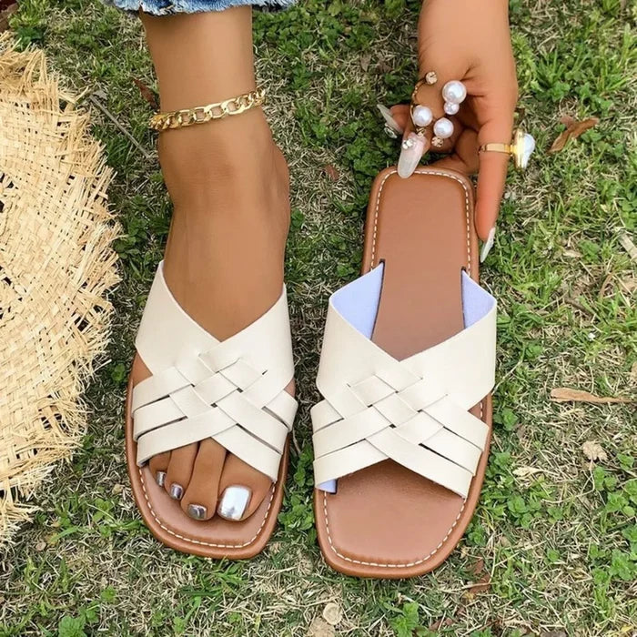Woven Cross Strap Flat Sandals