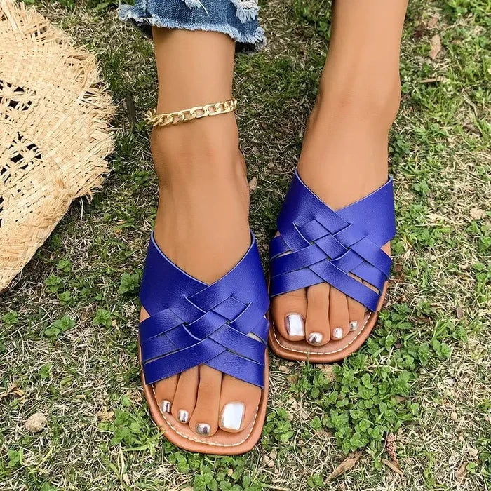 Woven Cross Strap Flat Sandals