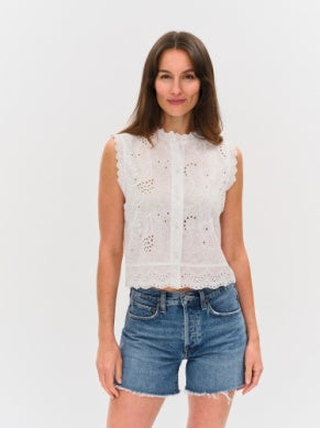 Wren Eyelet Scalloped Top - Greige Goods