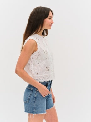 Wren Eyelet Scalloped Top - Greige Goods