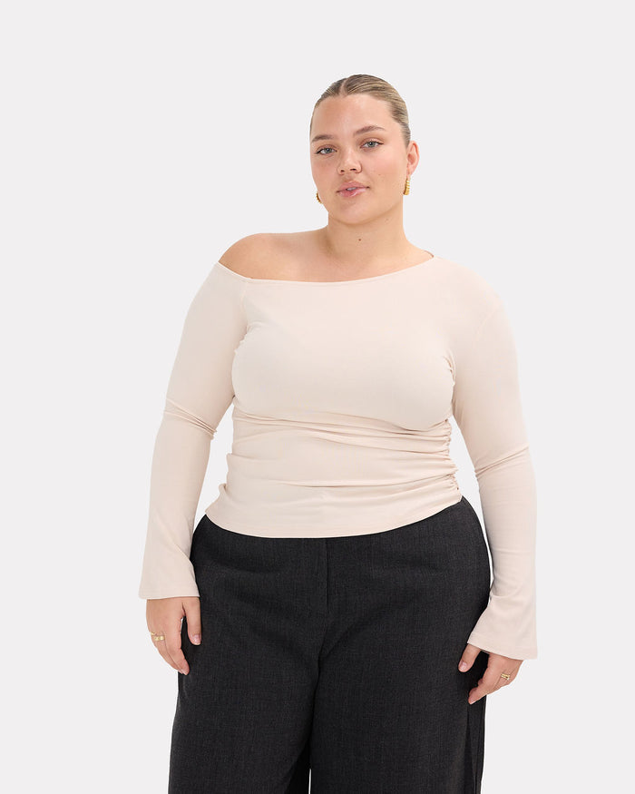 Wren Top in Beige | Stretchy Maternity Fashion | The Lullaby Club