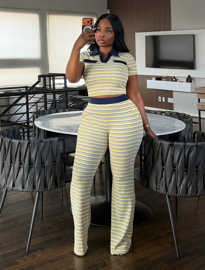 Yellow navy pant set