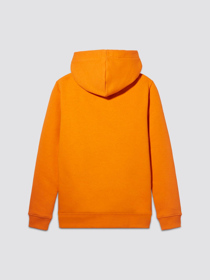 Youth Basic Hoodie Alpha Industries, orange, Alpha graphic on back.