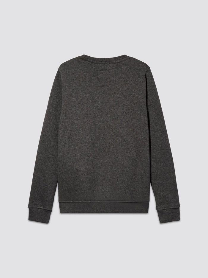 The Youth Basic Sweater by Alpha Industries, showcasing the Alpha logo, is displayed from the back against a plain white background.