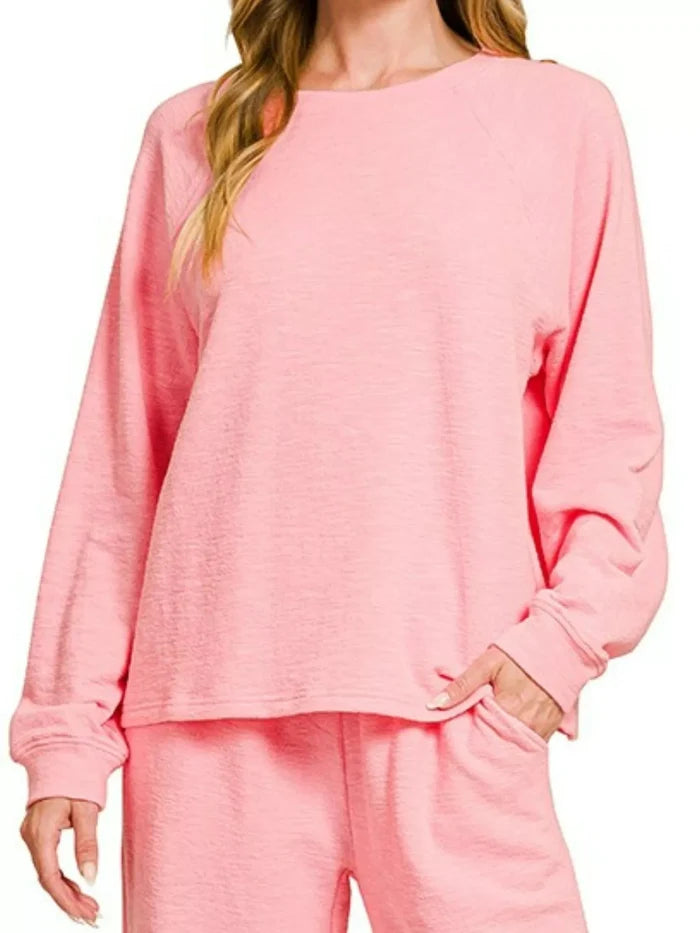 Zenana Slub Long Sleeve Top and Pants Lounge Set