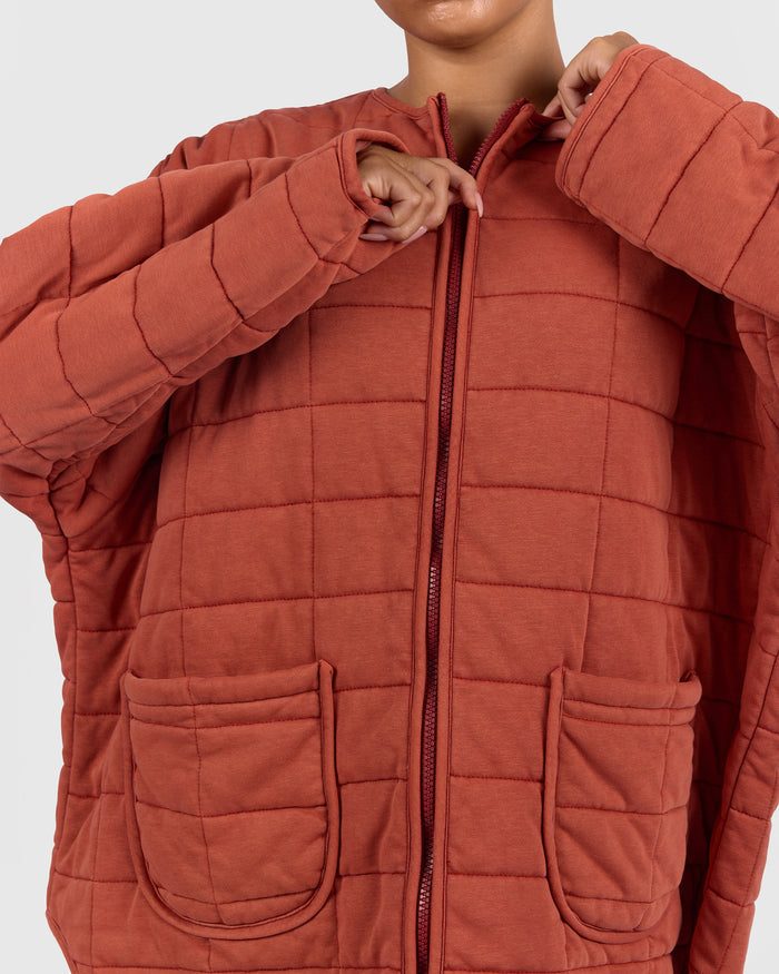 Zip Quilted Jacket | Rust