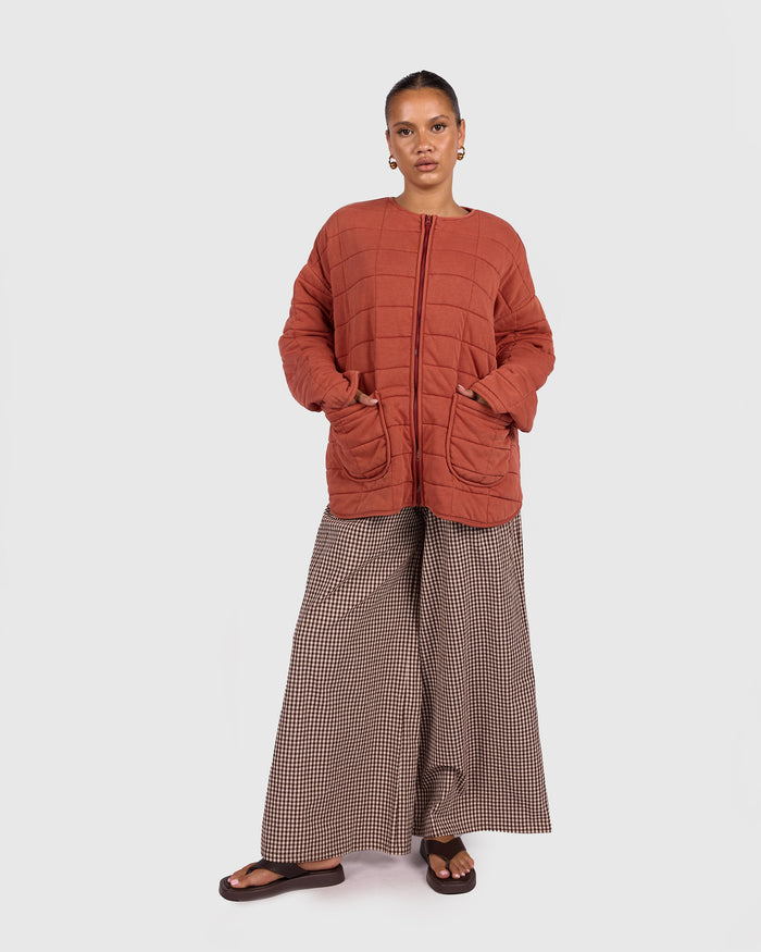 Zip Quilted Jacket | Rust