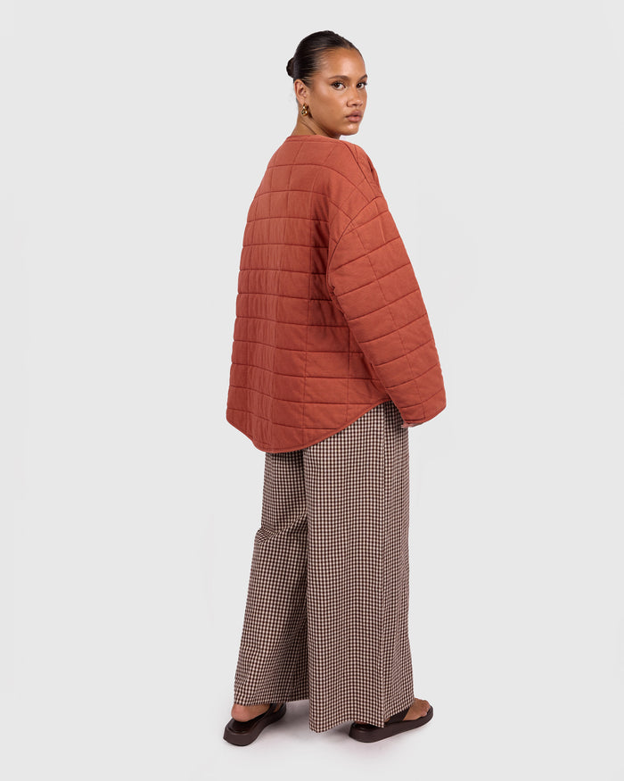 Zip Quilted Jacket | Rust
