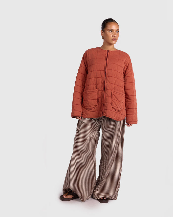 Zip Quilted Jacket | Rust