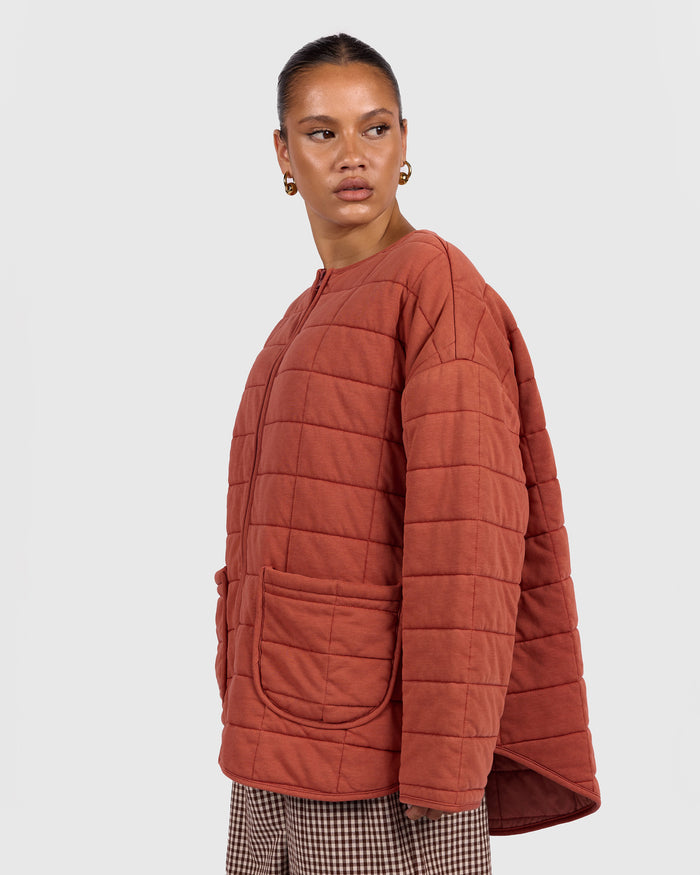 Zip Quilted Jacket | Rust